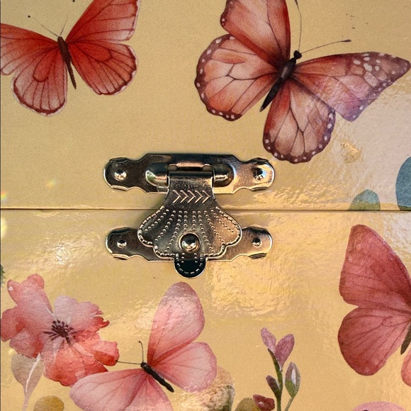 Yellow Floral Butterfly Handbag with Pearl Handle - Picture 6 of 6